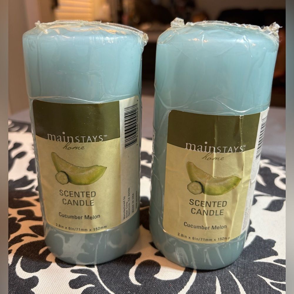 2 NEW Mainstays Home Cucumber Melon Scented 6” Pillar Candles